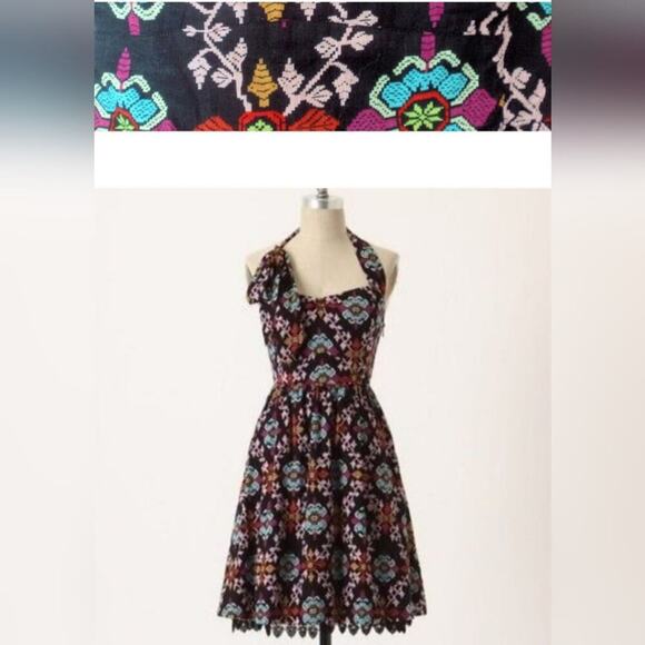 Anthropologie Edme & Esyllte Full Skirted Pinup Girl Primula Halter Dress 4 - Picture 14 of 15